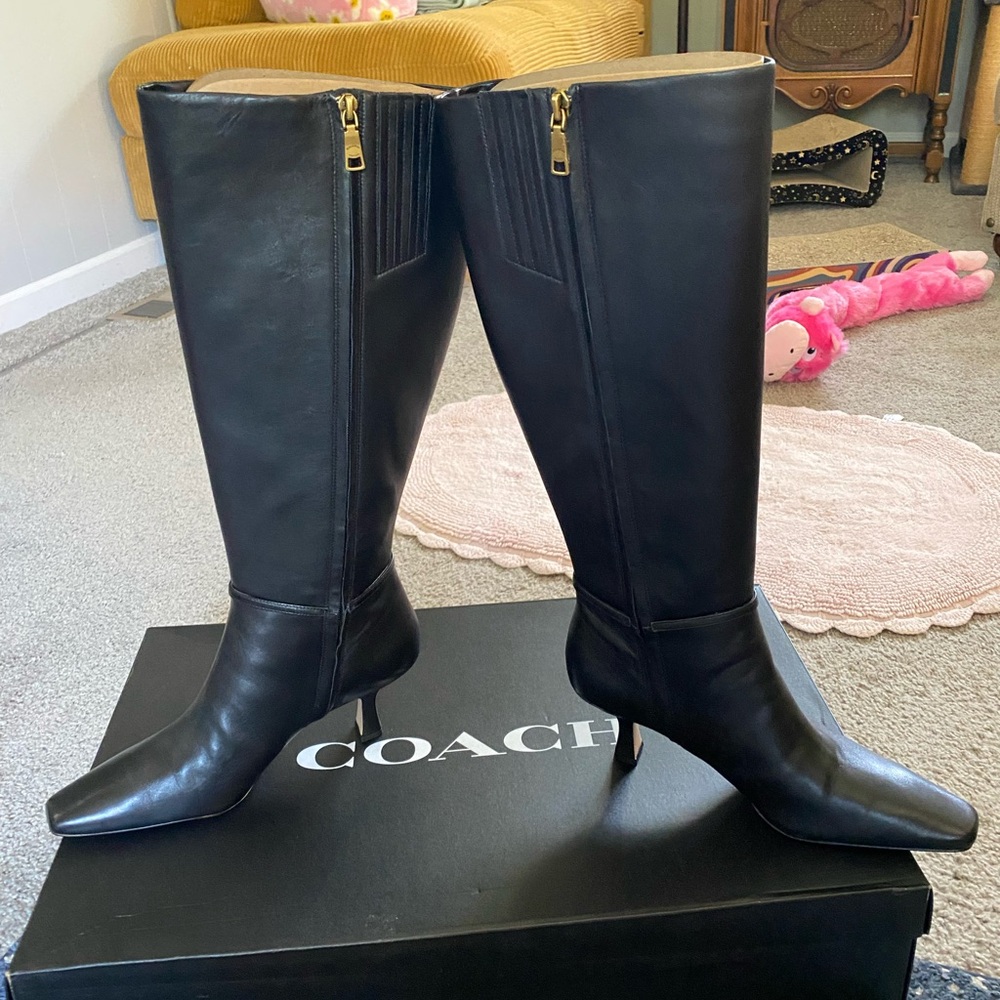 10 wide calf brand new coach Black Leather Knee-High Boots